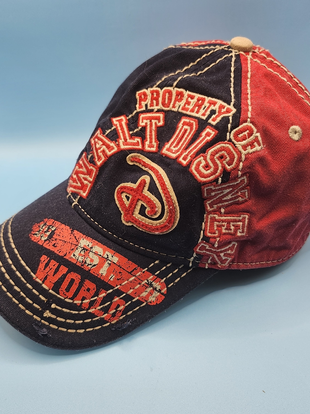 VTG Y2K Walt Disney Parks Property Of Mickey Mouse Embroidered Hat Cap Blue Red